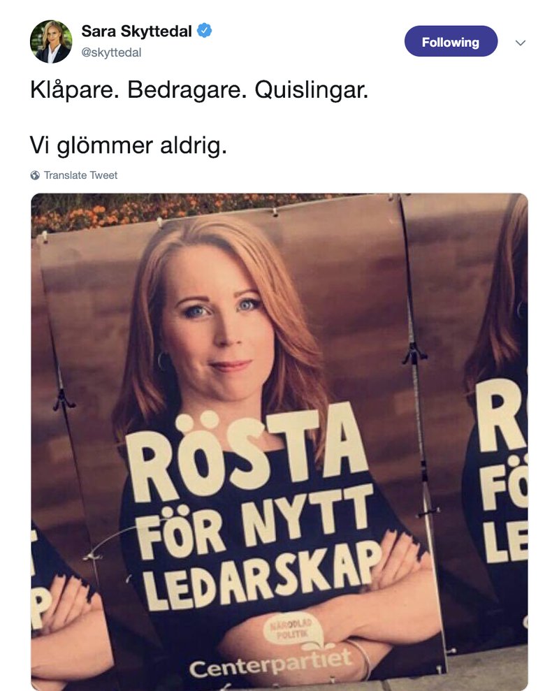 Sara Skyttedals tweet Sara Skyttedals tweet